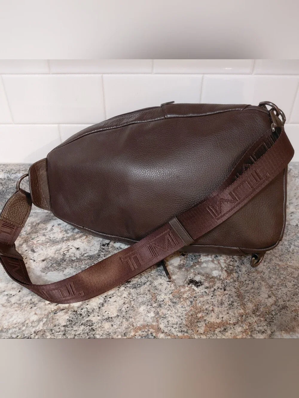 TUMI Men's Brown Leather Slingback Bag